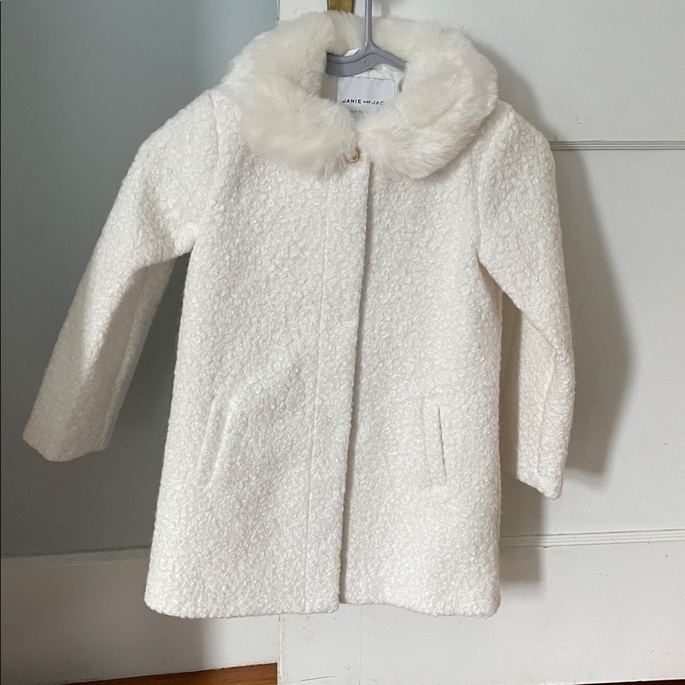 Janie and Jack Cream Faux Fur Collar Coat